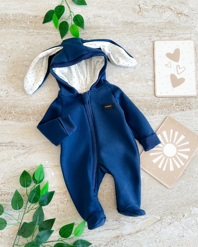 Tavşan kulak boydan fermuarlı şardonlu bebe tulum 