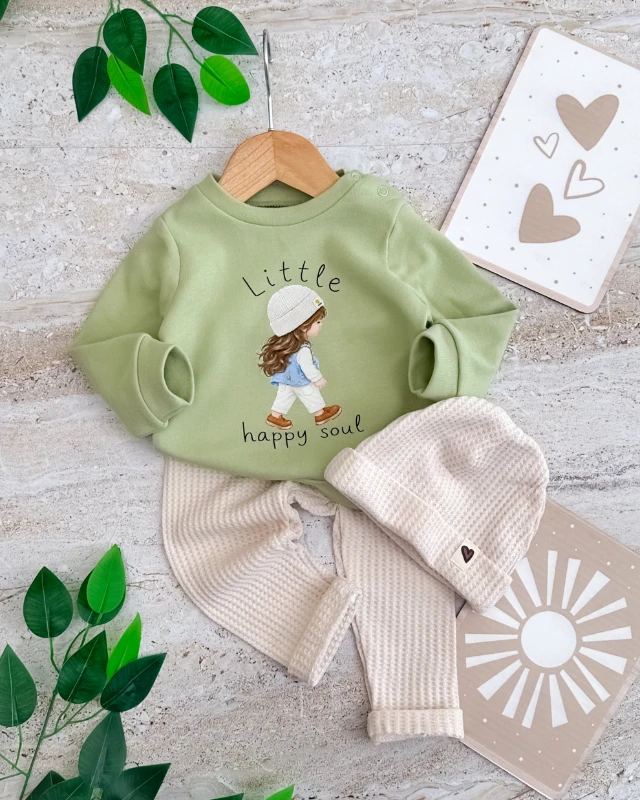 Happy soul bereli mevsimlik 3 parça kız bebe takım 