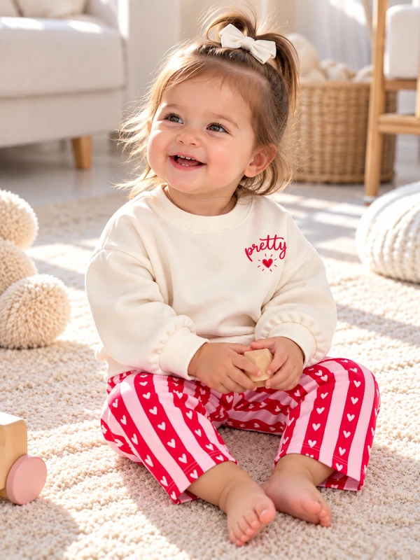Pretty kalp baskılı mevsimlik 2li kız bebe takım