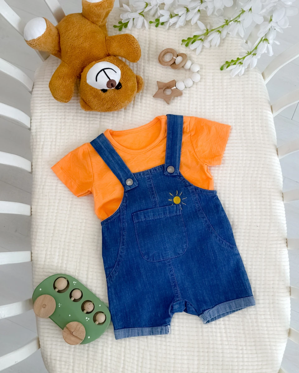 Güneş cep detay omuzdan çıtçıt tshırt yazlık slopet 2li set 