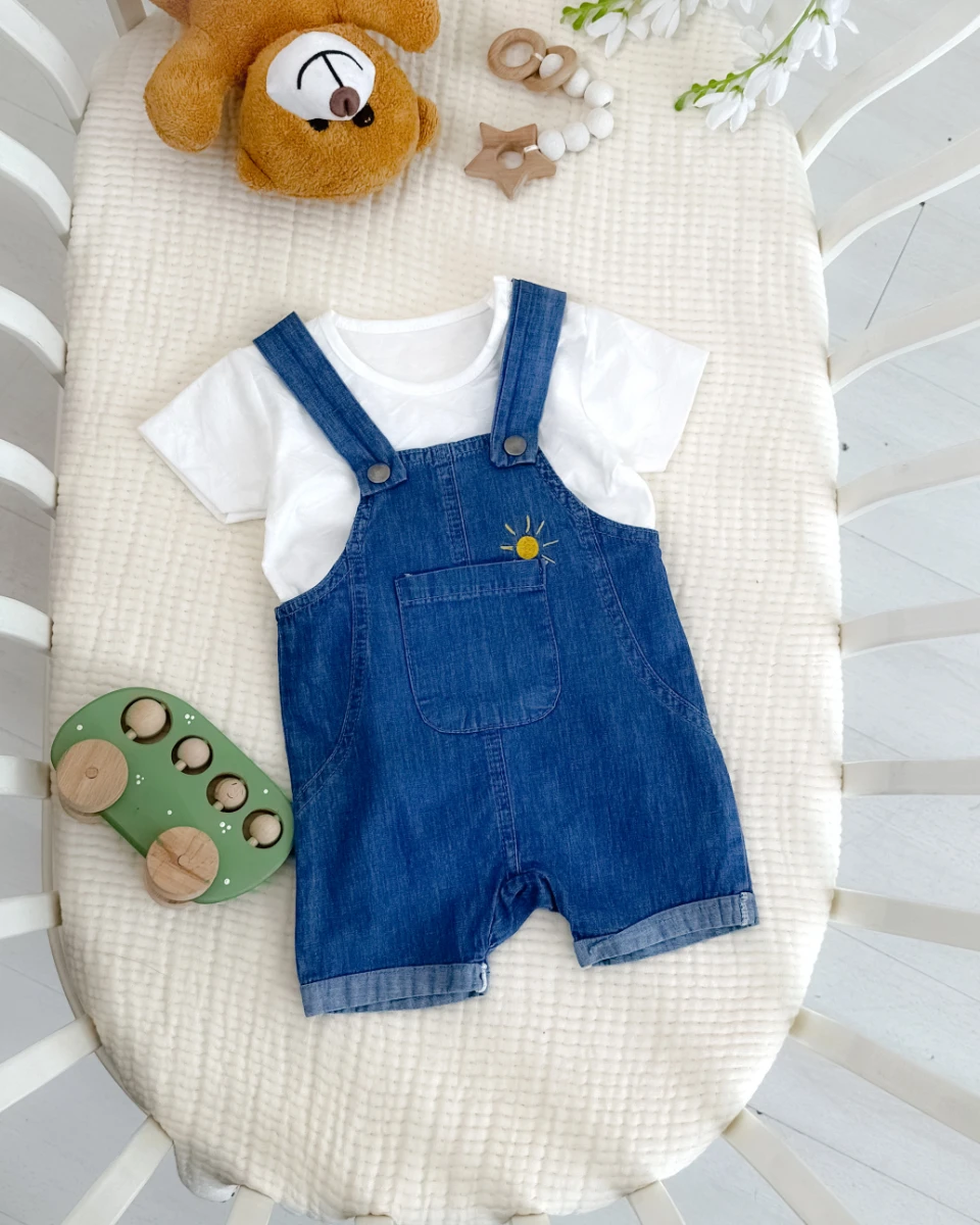 Güneş cep detay omuzdan çıtçıt tshırt yazlık slopet 2li set 