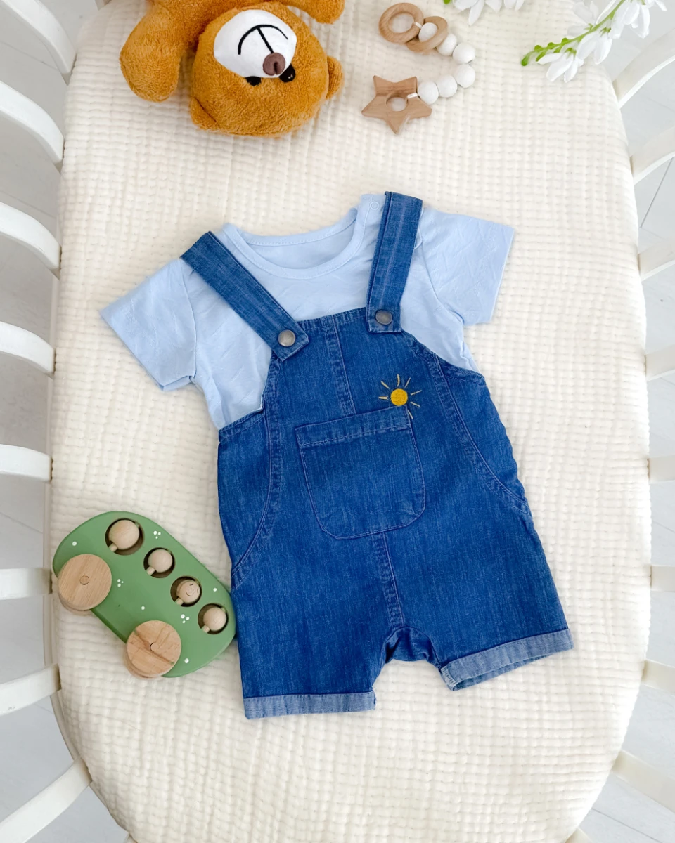 Güneş cep detay omuzdan çıtçıt tshırt yazlık slopet 2li set 