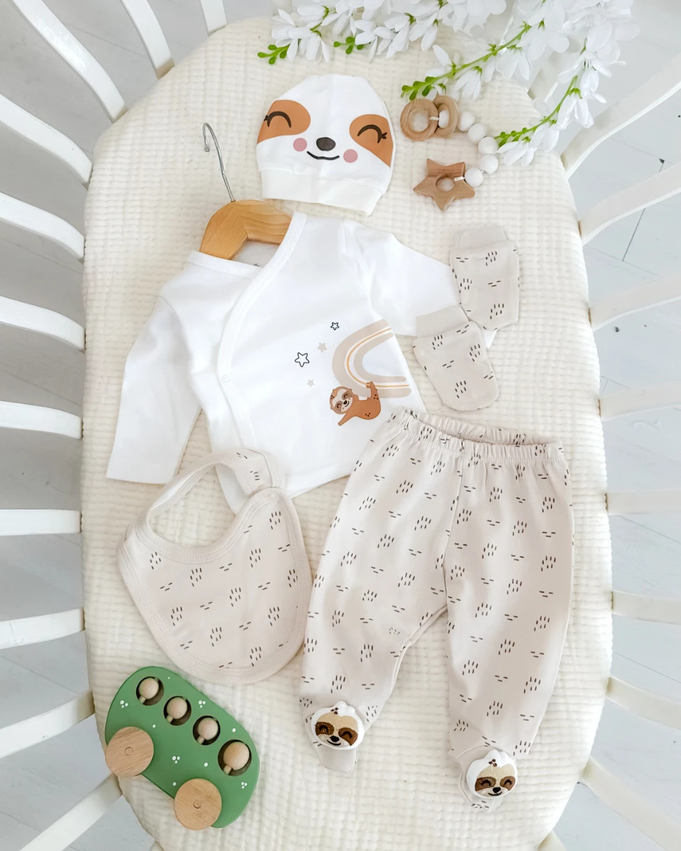 Koala ayak detaylı yenidoğan erkek 5li set 