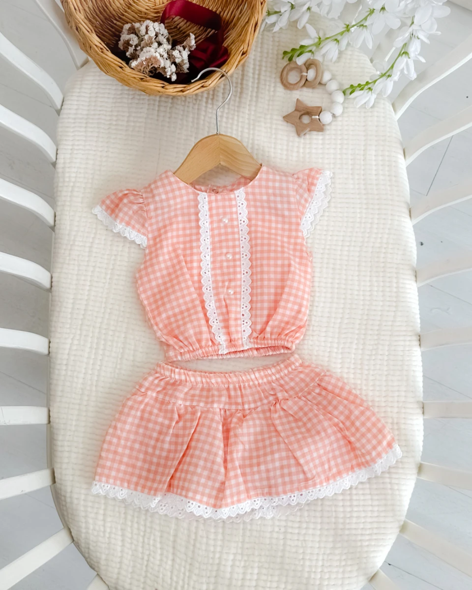 Pötikare dantel detaylı kendinden kilotlu yazlık 2li kız bebe takım