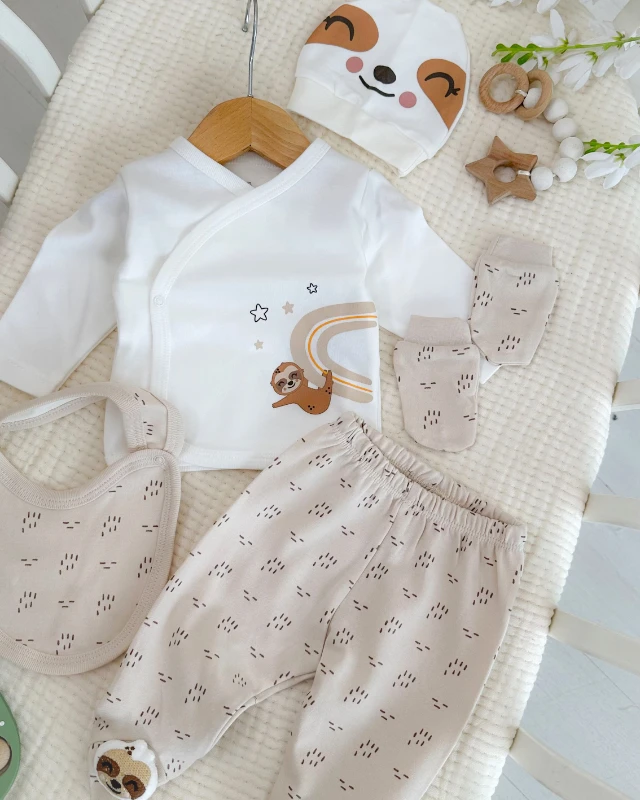 Koala ayak detaylı yenidoğan erkek 5li set