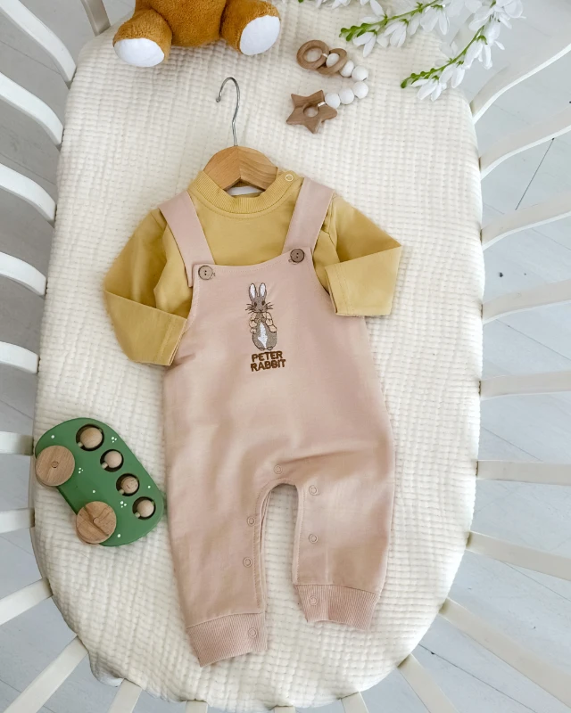 Petter rabbit nakışlı  alttan çıtçıtlı mevsimlik 2 parça salopet set 