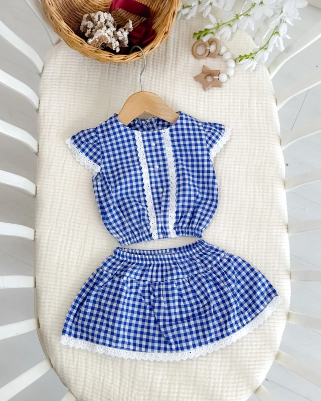 Pötikare dantel detaylı kendinden kilotlu yazlık 2li kız bebe takım