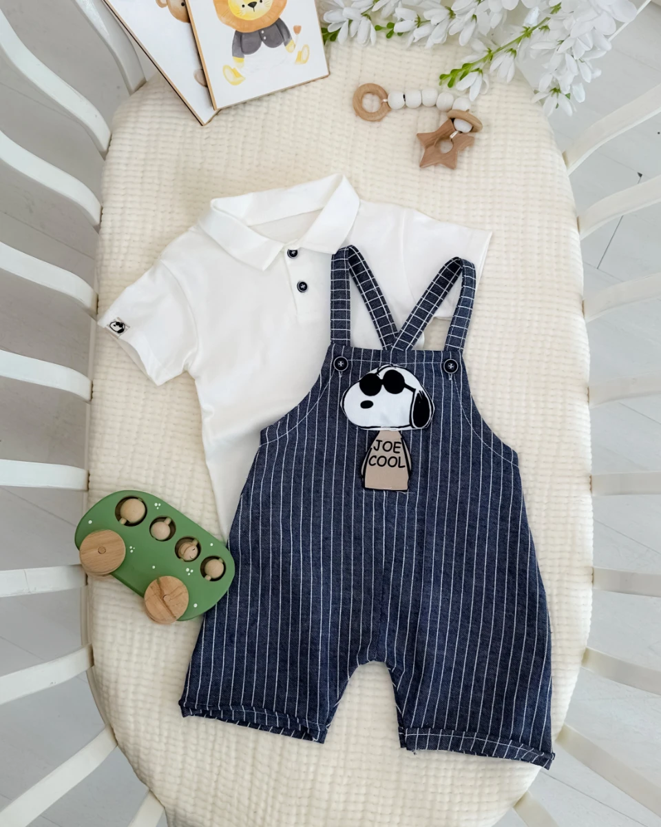 Joe cool çizgili salopet penye badi yazlık 2 parça set 