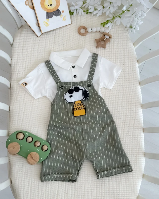 Joe cool çizgili salopet penye badi yazlık 2 parça set 