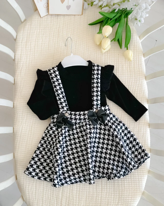 Kazayağı fiyonk detaylı fırfırlı sweatshırt kız çocuk elbise