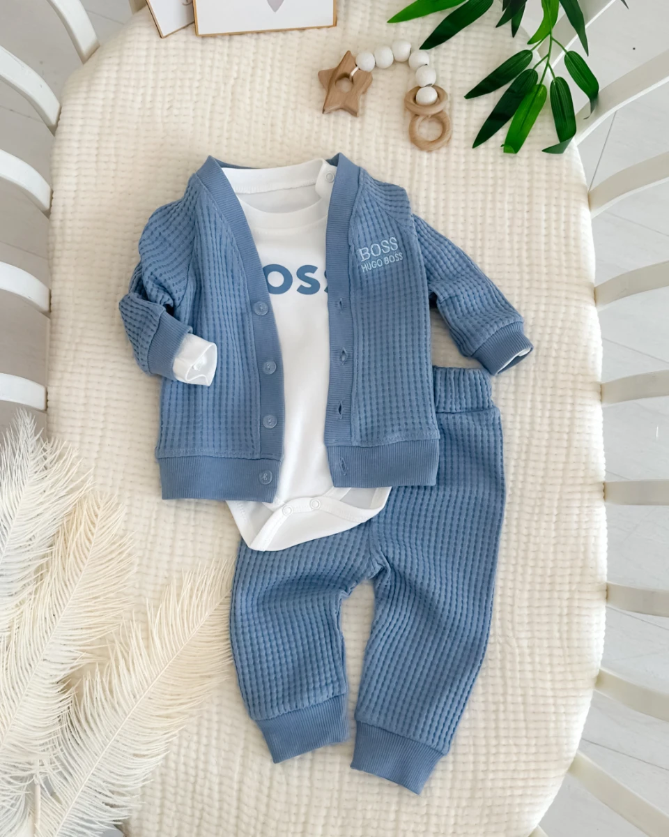 Boss yazılı badili hırkalı mevsimlik 3lü erkek bebe takım