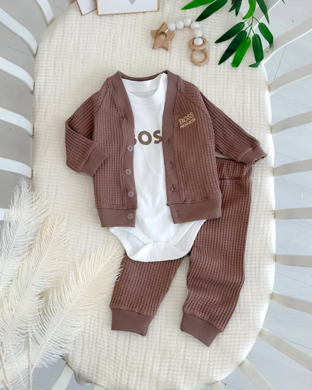Boss yazılı badili hırkalı mevsimlik 3lü erkek bebe takım