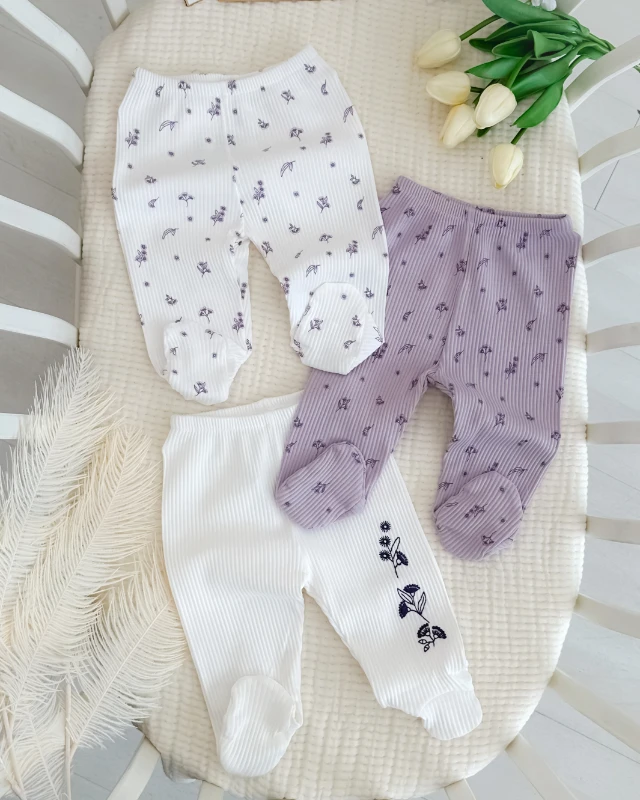 Karanfil desen 3lü patikli kız alt set