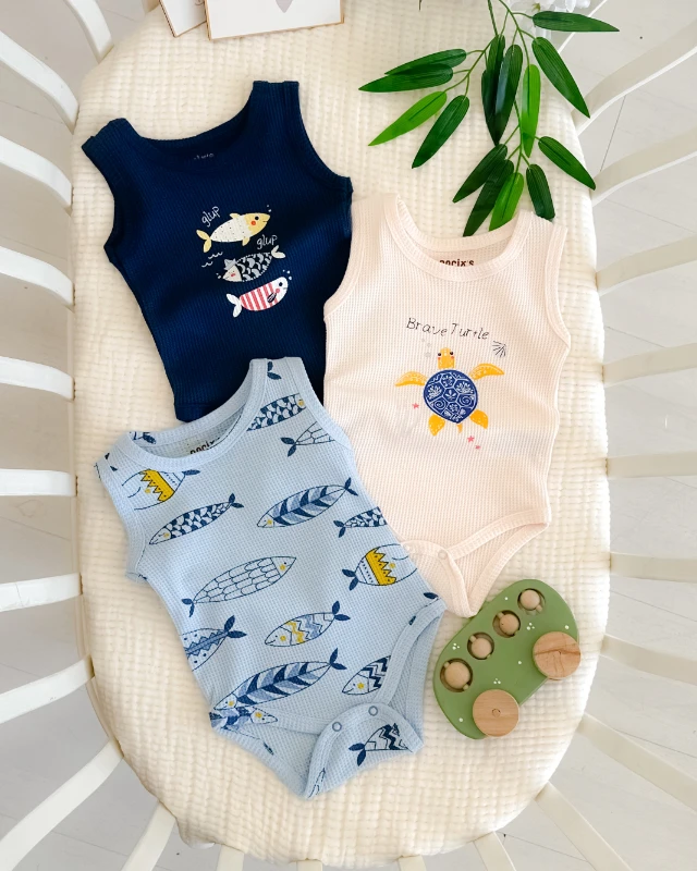 Şirin üç balık baskılı baskılı 3 lü badi set