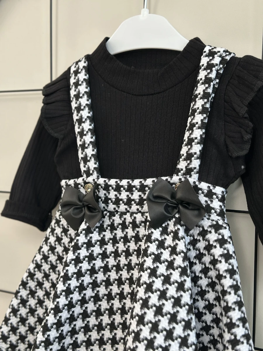 Kazayağı fiyonk detaylı fırfırlı sweatshırt kız çocuk elbise