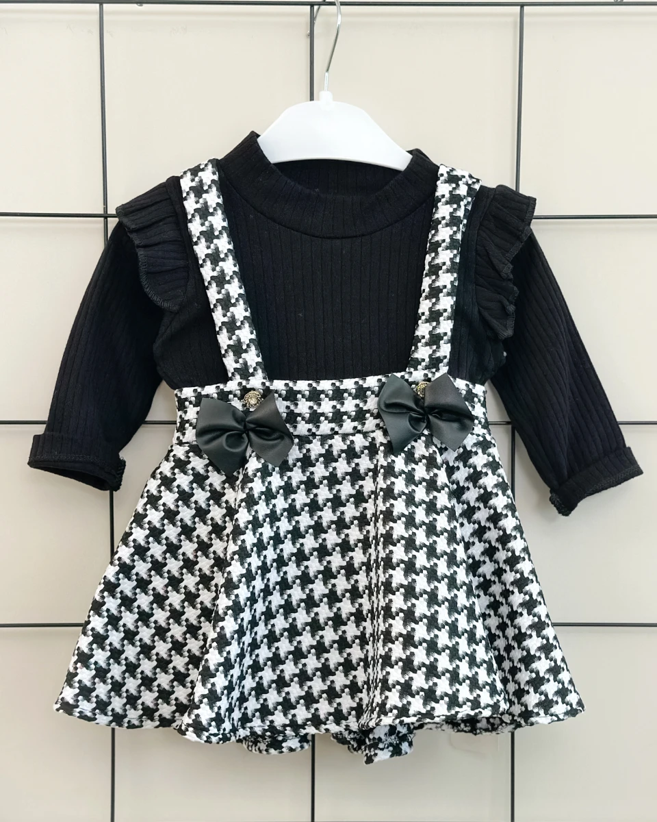 Kazayağı fiyonk detaylı fırfırlı sweatshırt kız çocuk elbise