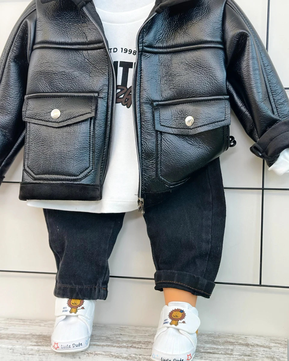 Premium Stil İçi kadife deri ceketli tarz 3lü erkek takım