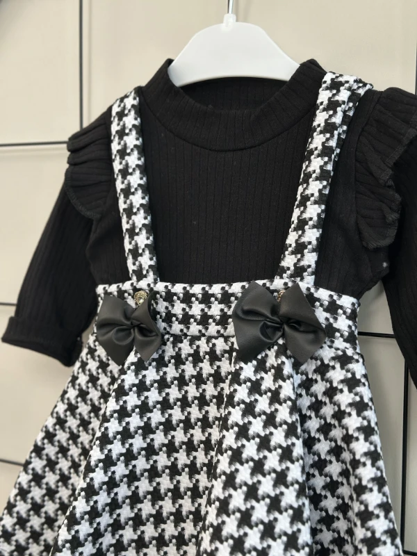 Kazayağı fiyonk detaylı fırfırlı sweatshırt kız çocuk elbise