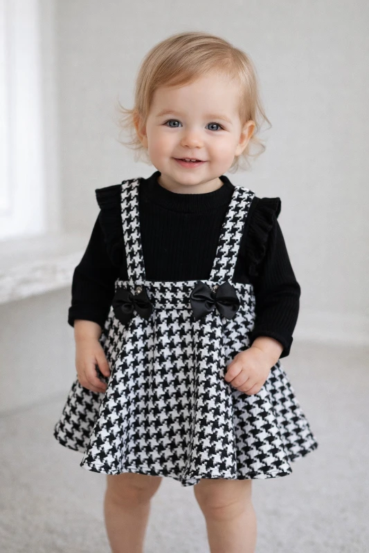 Kazayağı fiyonk detaylı fırfırlı sweatshırt kız çocuk elbise