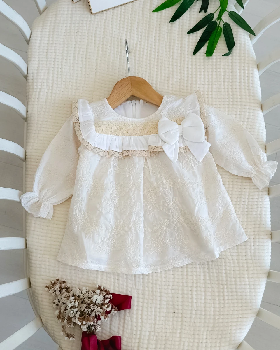 Büyük Fiyonk detaylı premium kız bebe elbise