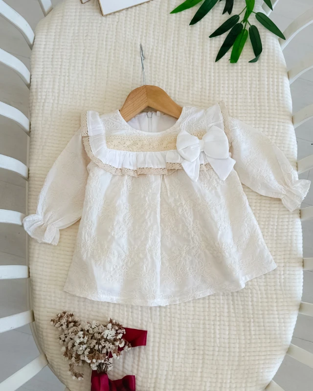 Büyük Fiyonk detaylı premium kız bebe elbise