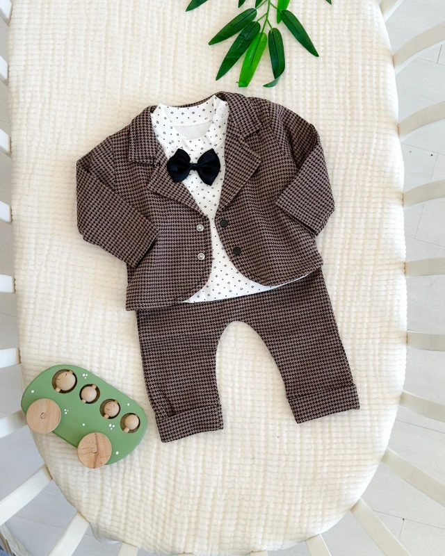 Kazayağı desen ceketli bayramlık 3lü erkek bebe takım
