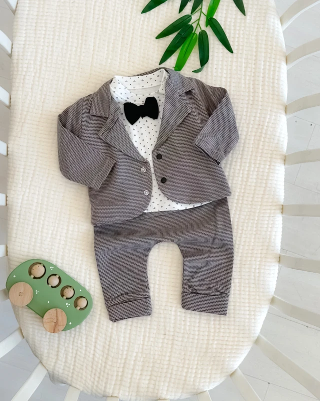Kazayağı desen ceketli bayramlık 3lü erkek bebe takım