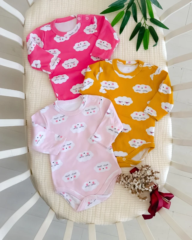 Sevimli bulutlar uzun kollu 3lü badi set