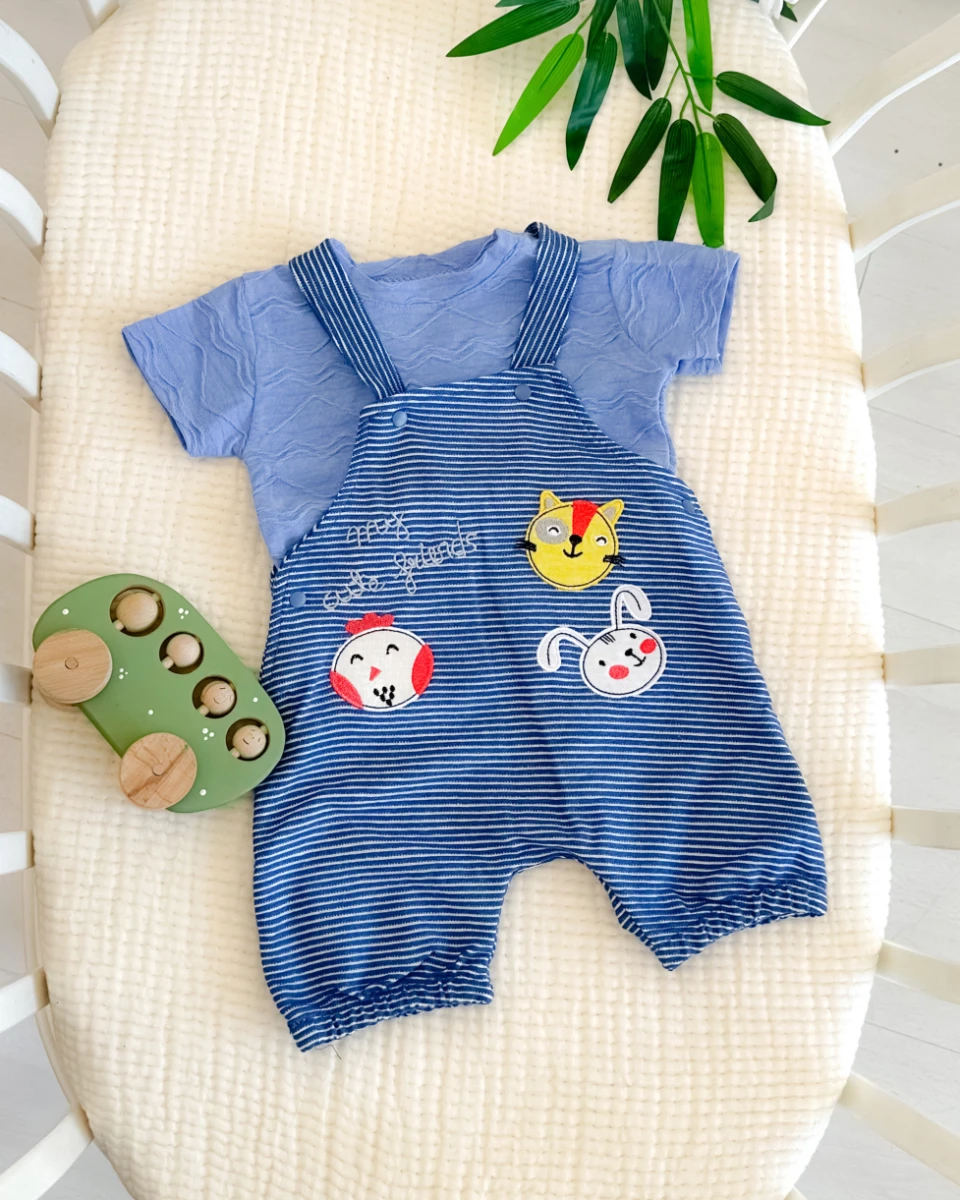 Sevimli hayvanlar salopetli yazlık 2li bebe takım