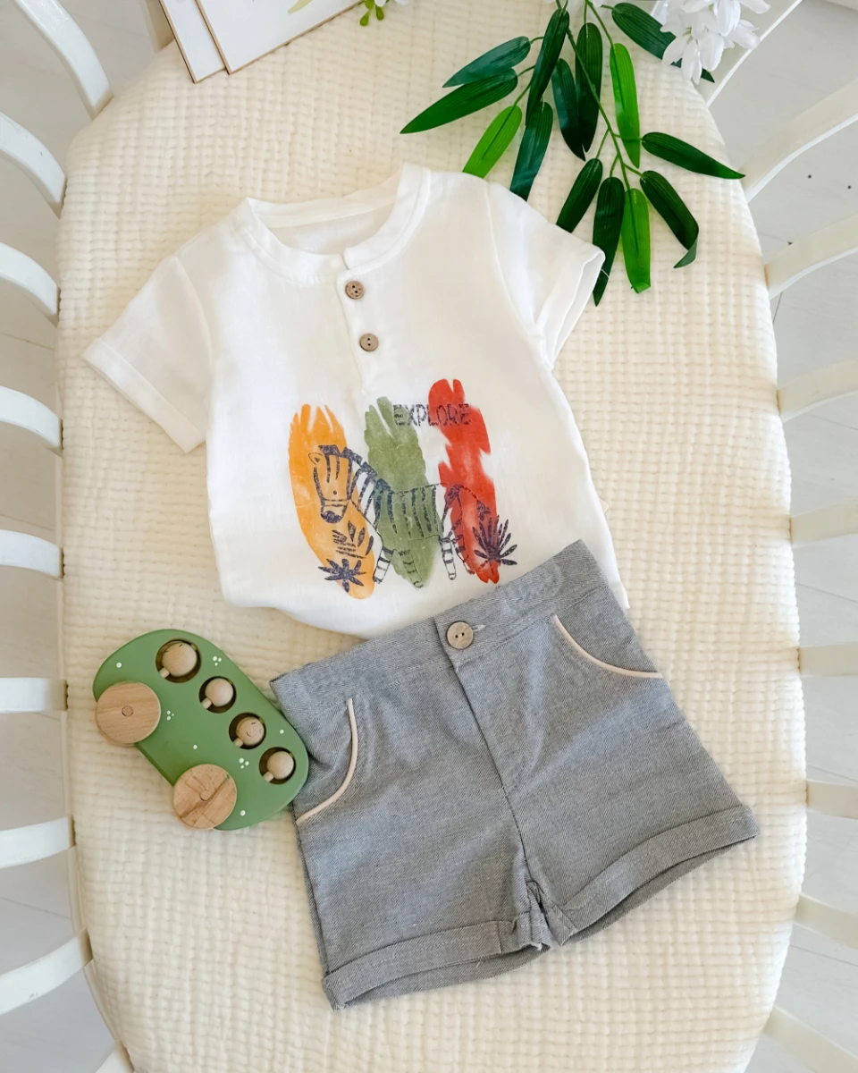 Zebra desen müslin tişörtlü yazlık 2li bebe takım