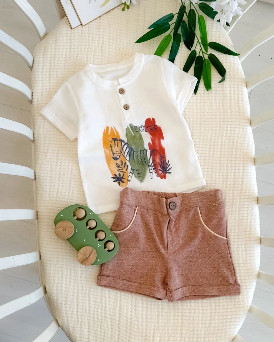 Zebra desen müslin tişörtlü yazlık 2li bebe takım