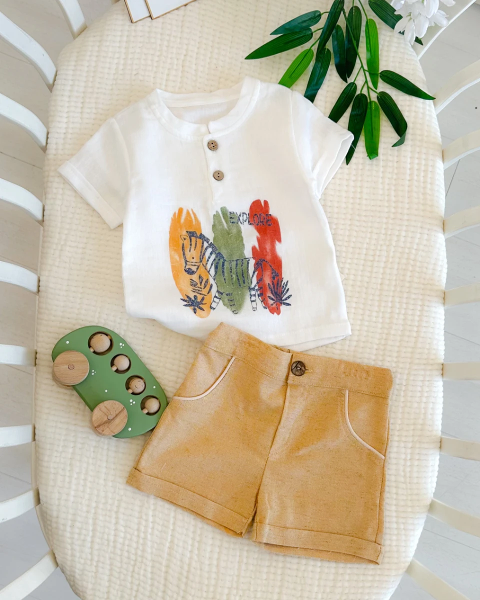 Zebra desen müslin tişörtlü yazlık 2li bebe takım