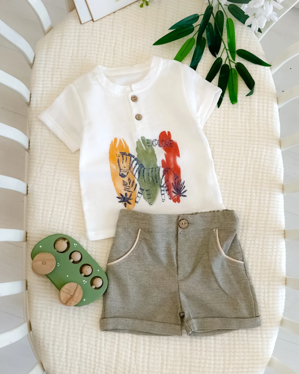 Zebra desen müslin tişörtlü yazlık 2li bebe takım