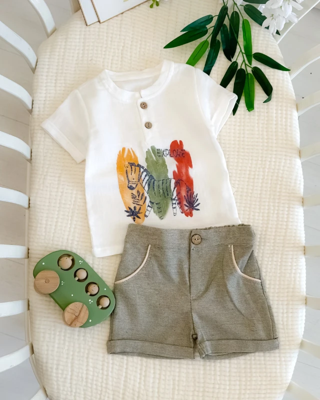 Zebra desen müslin tişörtlü yazlık 2li bebe takım