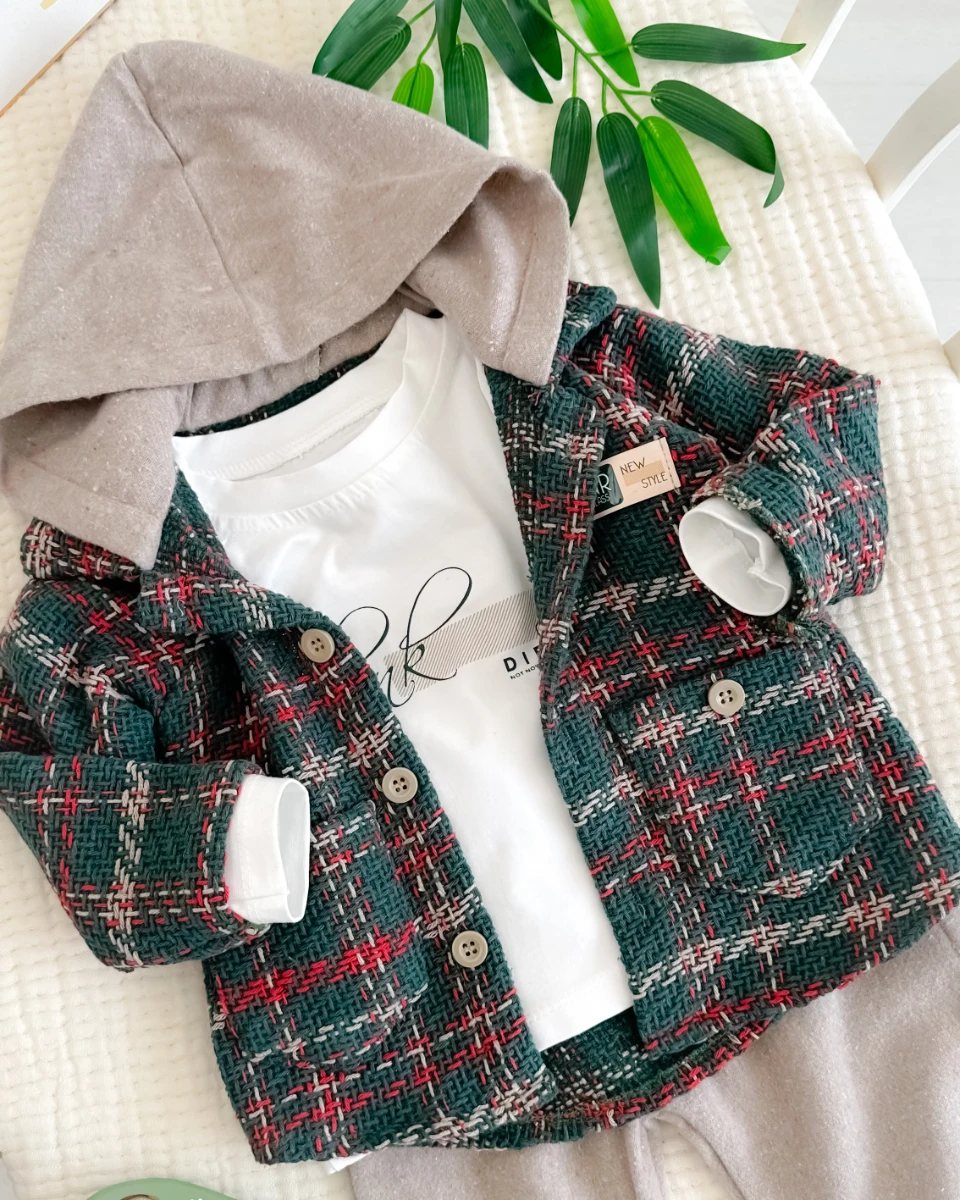 Renkli triko hırkalı premium mevsimlik 3lü bebe takım