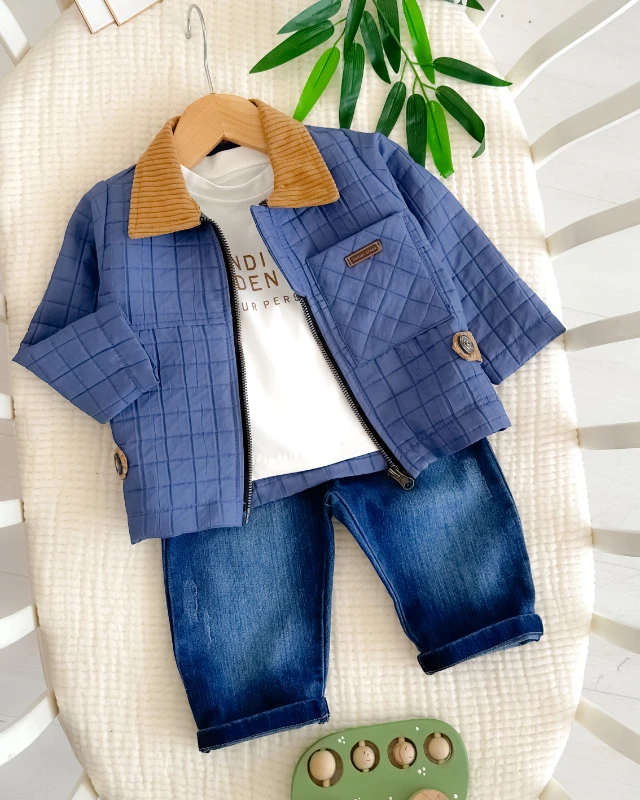 Kapitone ceketli premium bayramlık 3lü bebe takım