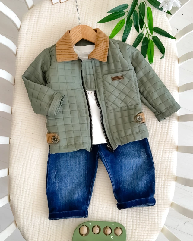Kapitone ceketli premium bayramlık 3lü bebe takım