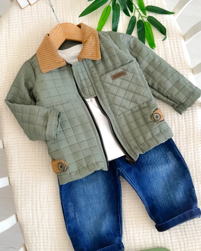 Kapitone ceketli premium bayramlık 3lü bebe takım