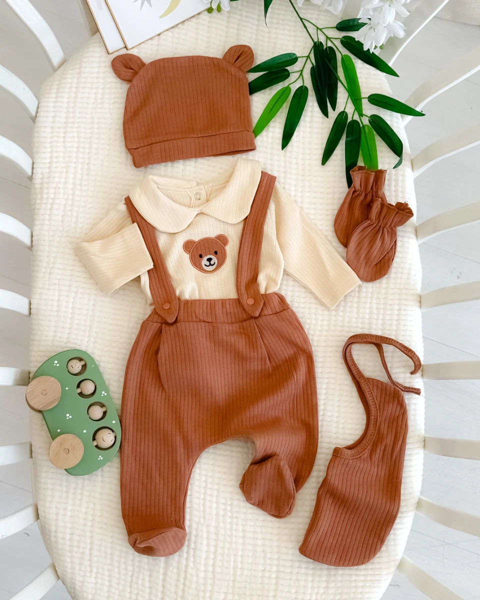 Bear nakış salopetli yenideoğan erkek hastane çıkışı