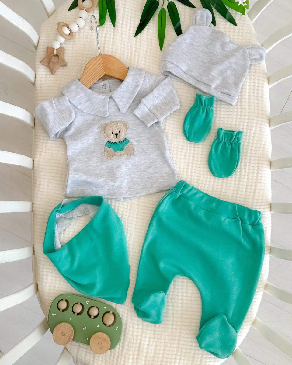 Bear toy nakış detaylı erkek yenidoğan hastane çıkışı