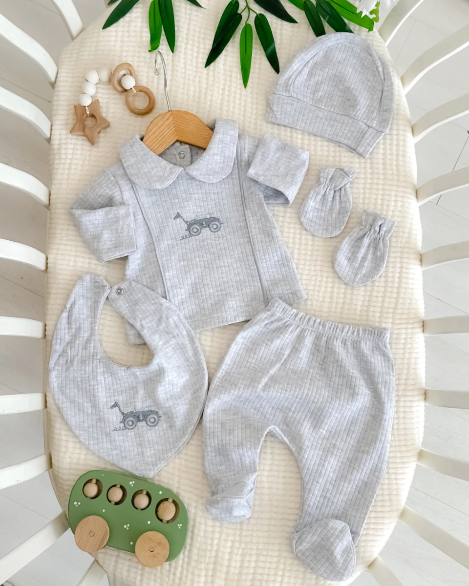 Car nakış detaylı erkek yenidoğan hastane çıkışı