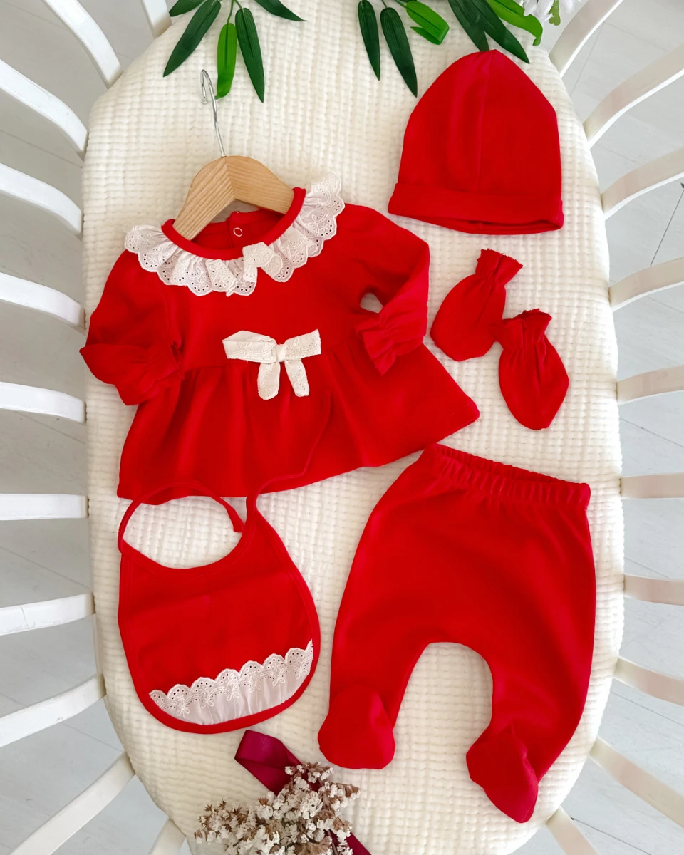 Umay güpür şık fiyonk  premium yenidoğan kız 5li hastane çıkışı