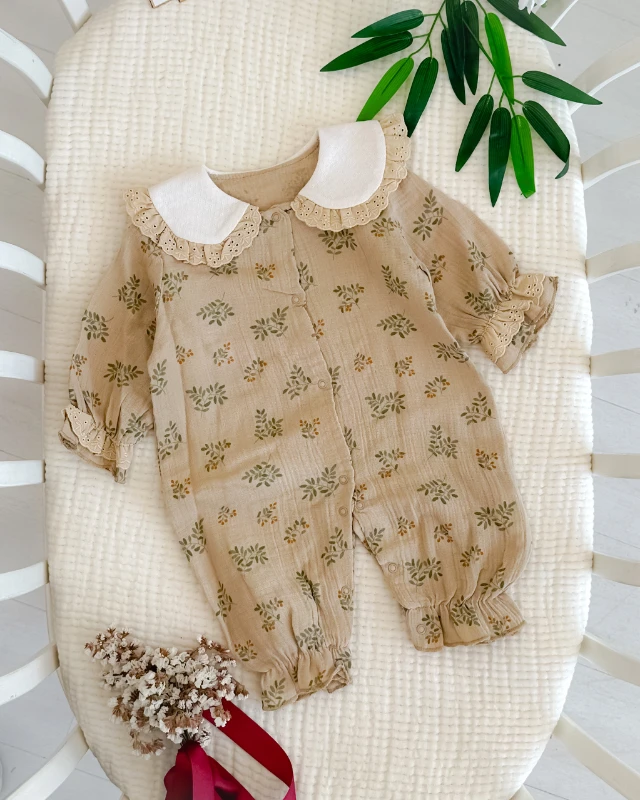 Bebe yaka güpür detay uzun kollu mevsimlik kız bebe tulum