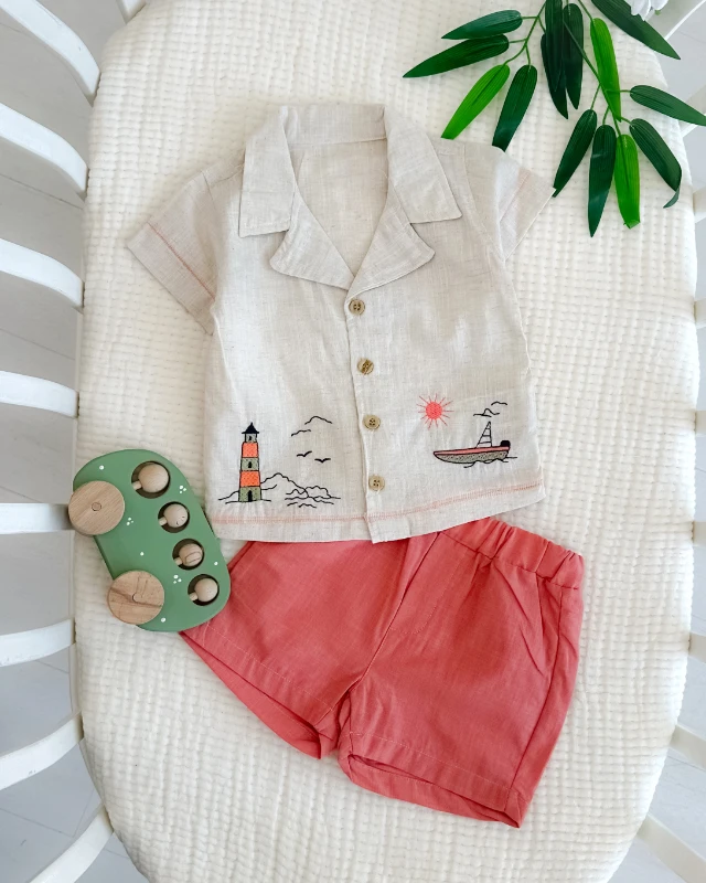 Gemi kule yazlık erkek 2li bebe takım