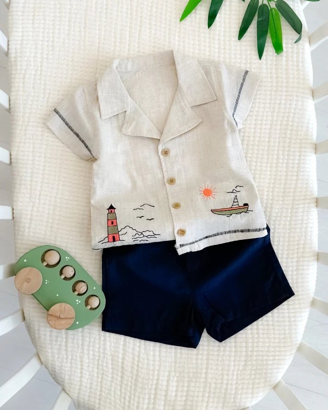 Gemi kule yazlık erkek 2li bebe takım