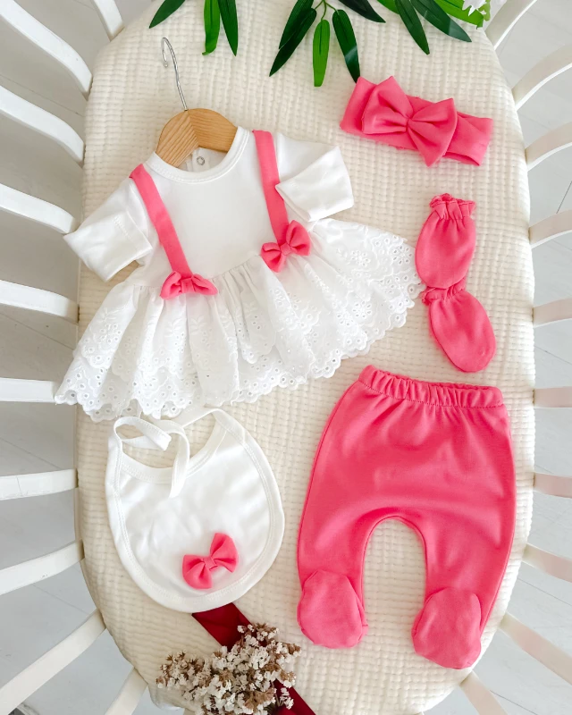 Mina çift fiyonk detay premium yenidoğan 5li hastane çıkışı