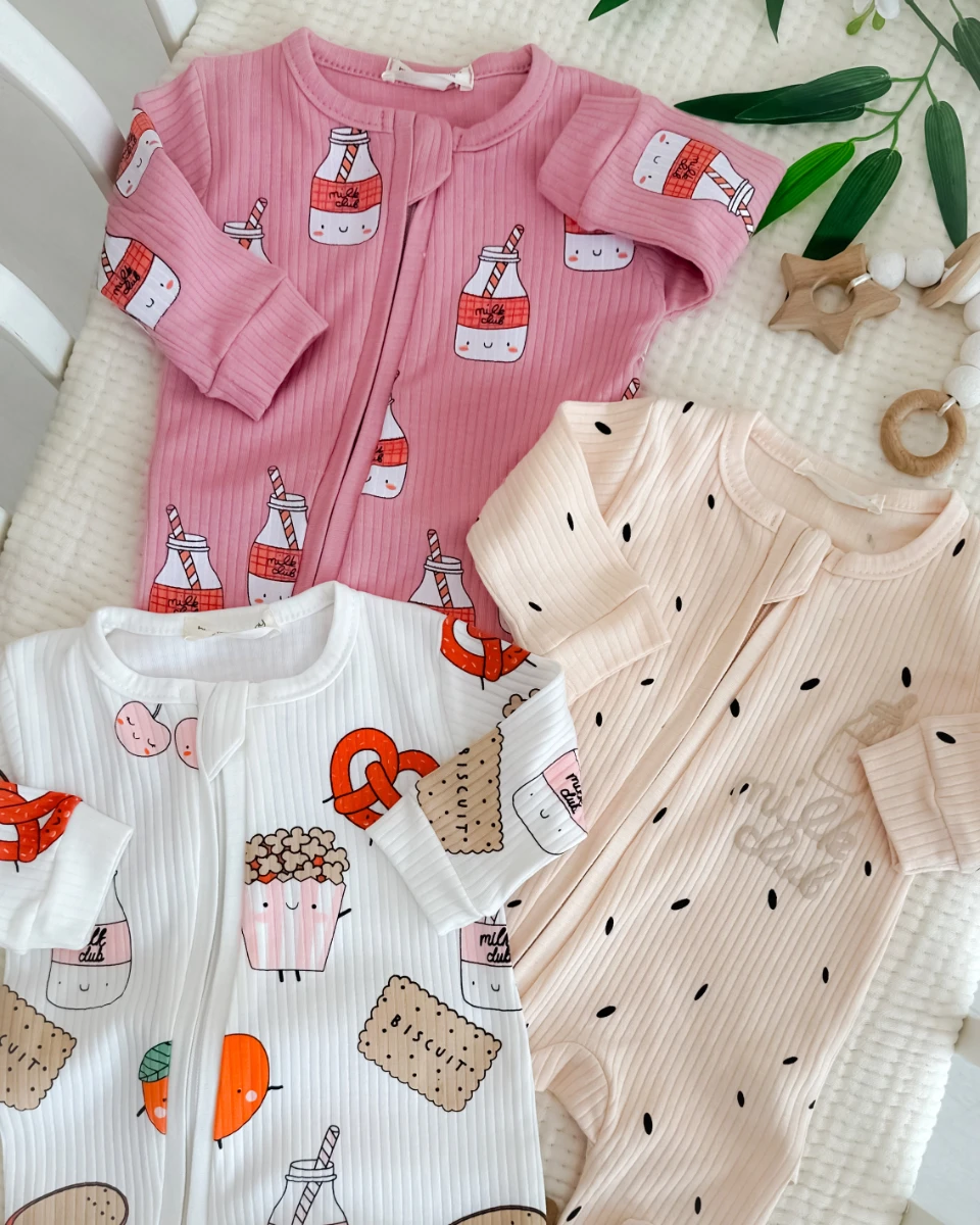Milk clup boydan fermuarlı 3lü kız bebe tulum set