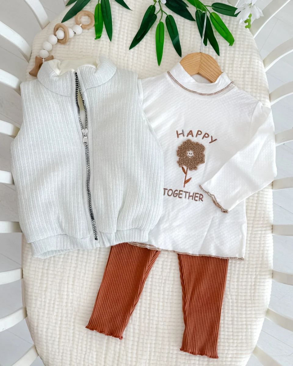 Simli şişme yelekli 3lü kız bebe takım