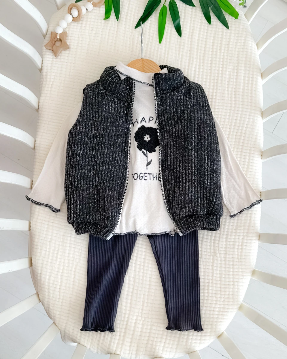 Simli şişme yelekli 3lü kız bebe takım