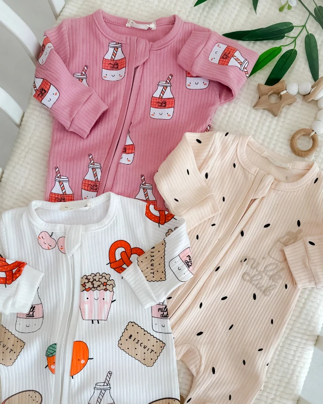 Milk clup boydan fermuarlı 3lü kız bebe tulum set